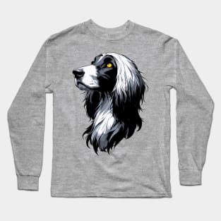 Stunning and Cool Afghan Hound Monochrome and Gold Portrait for Father's Day Long Sleeve T-Shirt